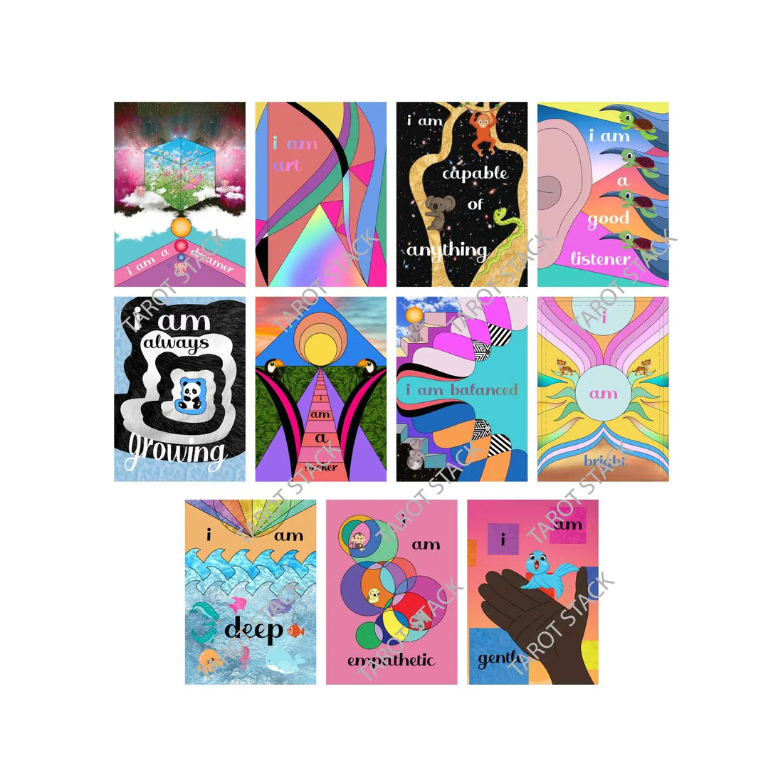 preview of the first 11 cards from the I am affirmation deck