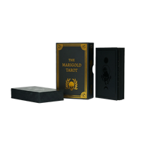 Black box with gold text 'The Marigold Tarot' on transparent background