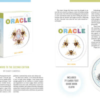 transparent oracle cards packaging with cards and text on a white background