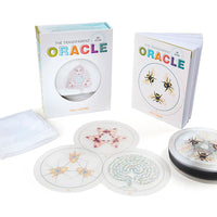 Transparent Oracle card deck with cards and packaging on a white background