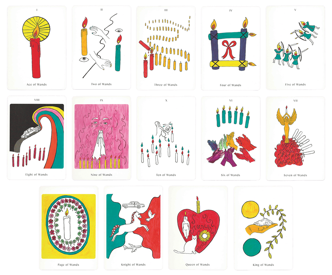 Wands minor arcana cards of the Apparition Tarot deck by Mary Evans (Spirit Speak Tarot). Minor arcana wands cards along with face cards of Apparitions Tarot