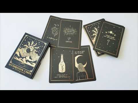 Unboxing of the Affirmation cards by Dreamymoons. Walkthrough of all the contents of the box and placing the box, guidebook and stack of cards next to each other in the end.