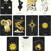 new moon tarot deck major arcana cards by Mélina Lamoureux (MeliThelover). Cards from eleven to twenty one of major arcana of new moon tarot deck