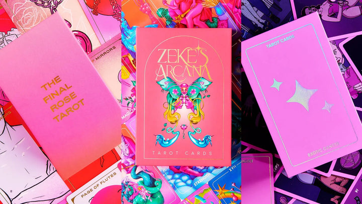 pink tarot decks on top of pink tarot cards
