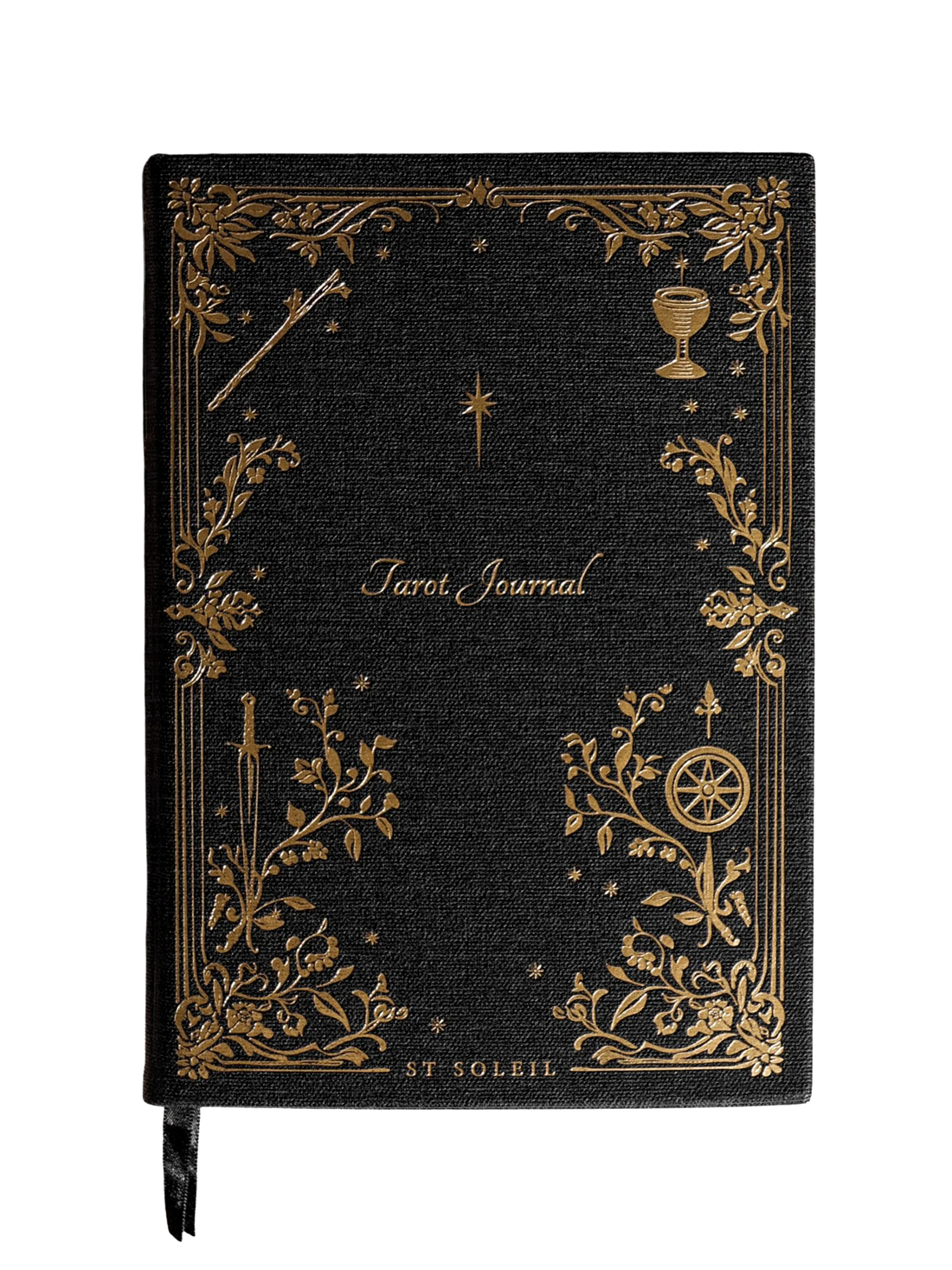 St. Soleil Black tarot journal with gold embossed designs
