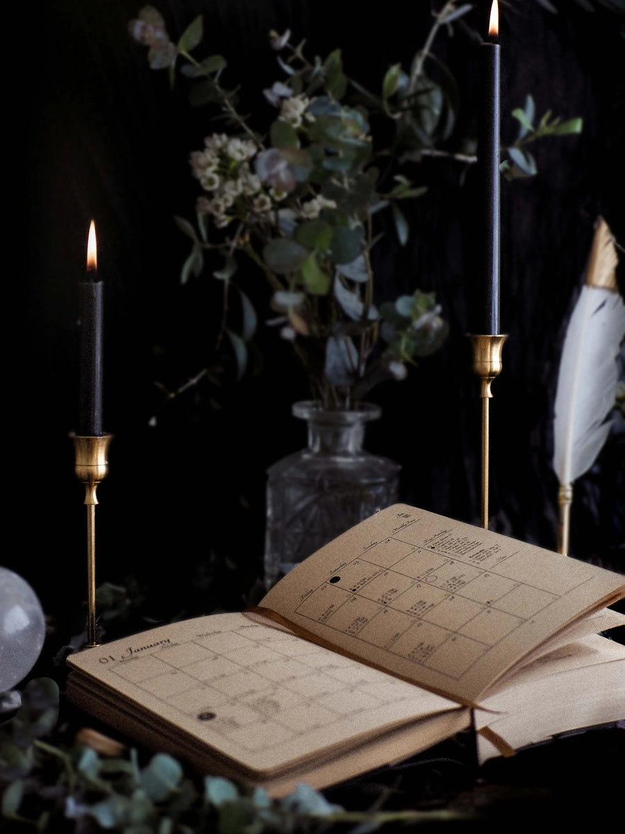 Open journal with dates for days in month for note taking