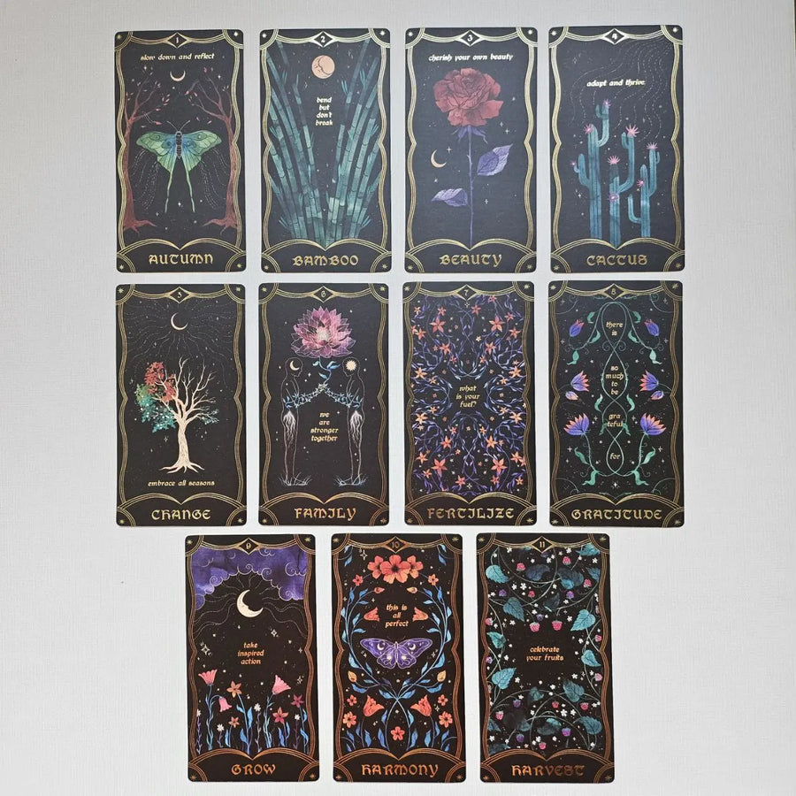 Bloom Oracle Deck by DreamyMoons, showing nature-inspired cards