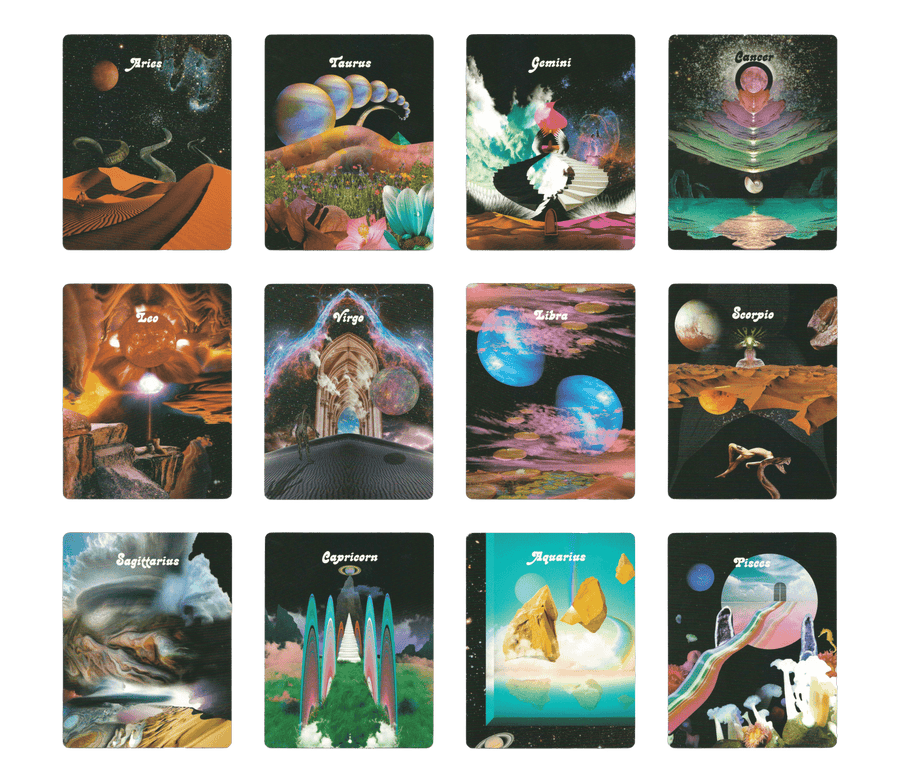 twelve zodiac sign cards in the celestial bodies oracle deck by Devany Amber Wolfe (SERPENTFIRE)