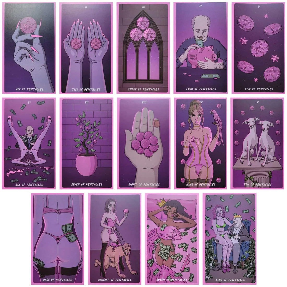 exotic cancer tarot | all pentacles cards | a pink tarot deck by exotic cancer