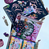 fertile void tarot deck box opened with 2 compartments & magazine in background