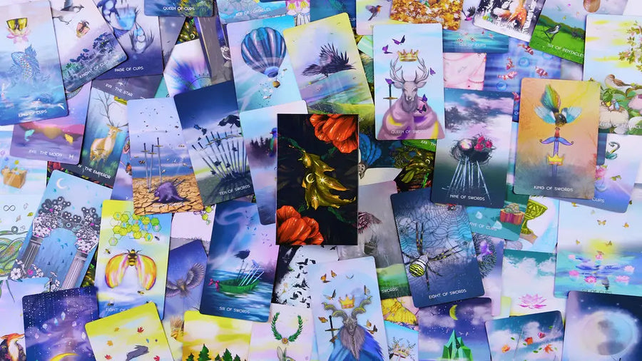 Collection of nature inspired tarot cards from the Meraki tarot deck