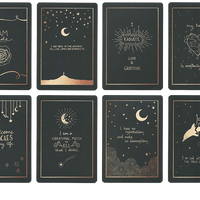 First eight affirmation cards of the deck by Dreamymoons, all cards in black and gold