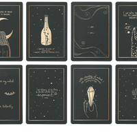 preview of affirmation cards of the deck by Dreamymoons, all cards in black and gold