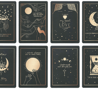 preview of affirmation cards of the deck by Dreamymoons, all cards in black and gold