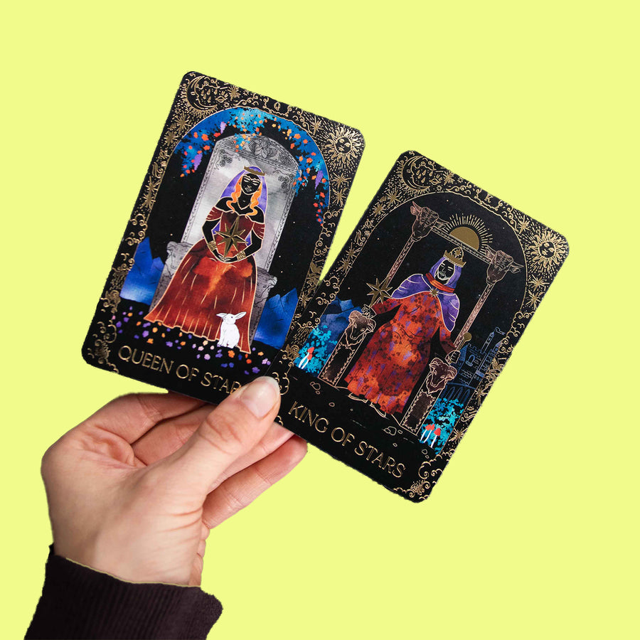 dreamy moons tarot major arcana cards - Queen and King of stars