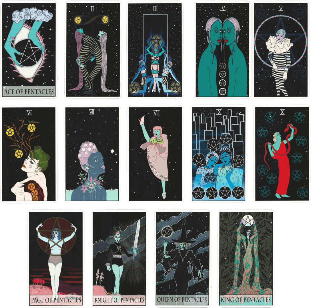 moon power tarot deck pentacles minor arcana cards by Charlie Quintero and Camille Smooch (Sick Sad Girls)