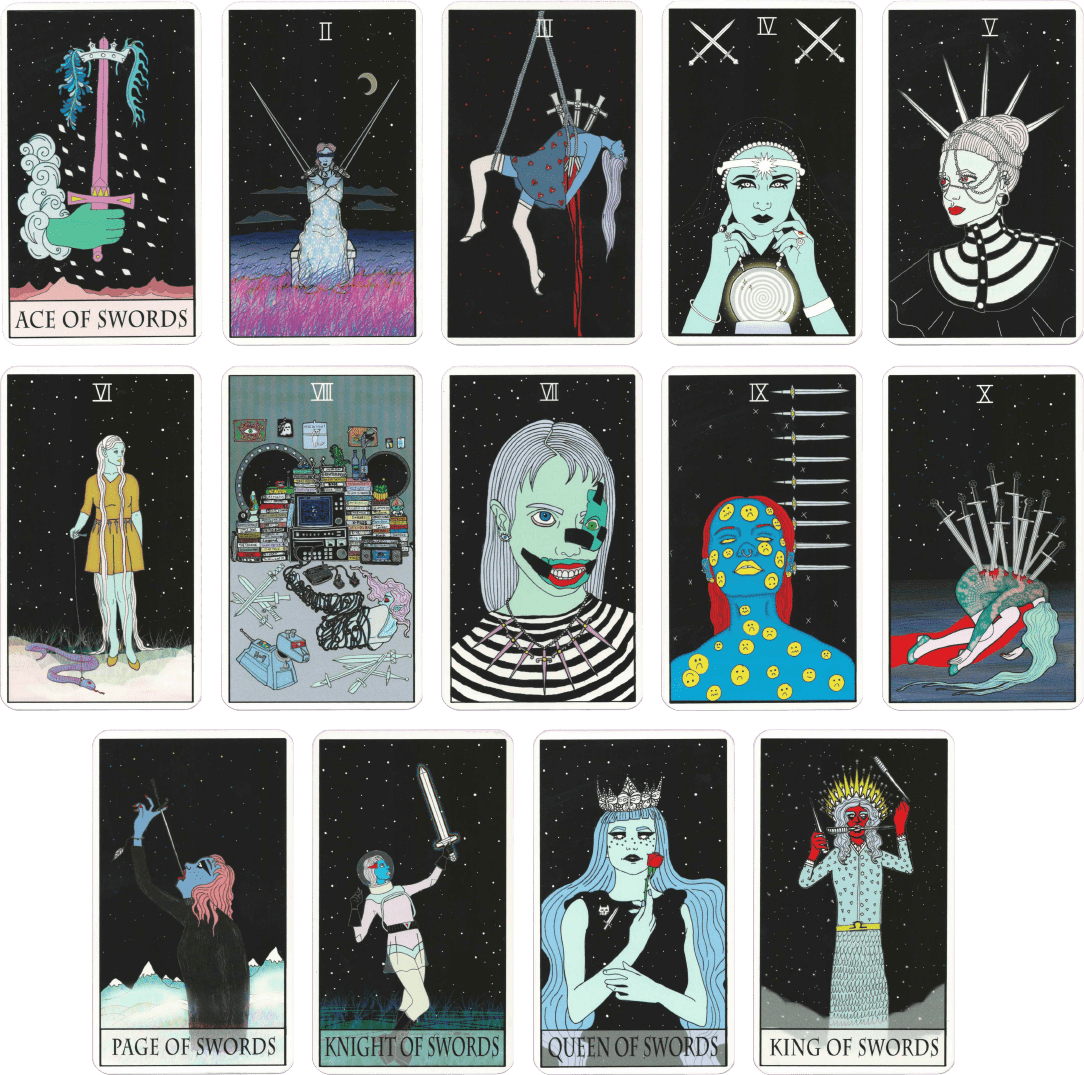 moon power tarot deck swords minor arcana cards by Charlie Quintero and Camille Smooch (Sick Sad Girls)