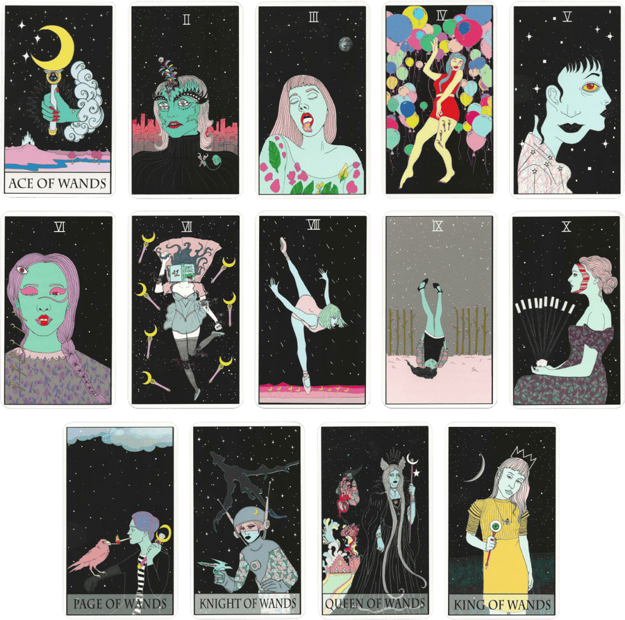 moon power tarot deck wands minor arcana cards by Charlie Quintero and Camille Smooch (Sick Sad Girls)