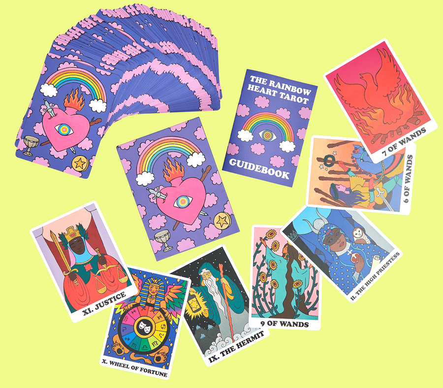 rainbow heart tarot deck third edition box and contents including guidebook by artist Rachel Rosenkoetter