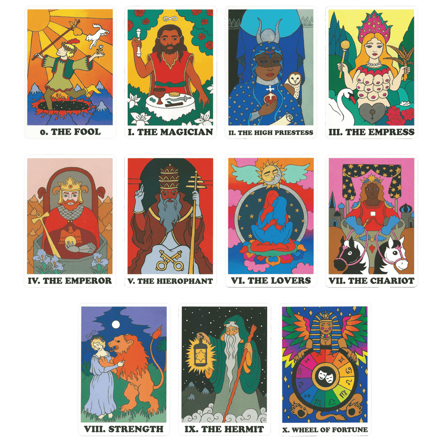 rainbow heart tarot major arcana cards numbered zero to ten