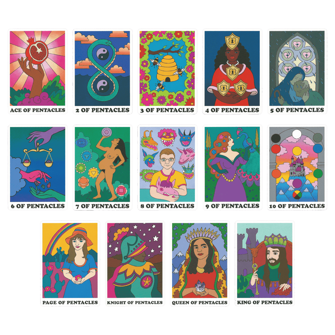 rainbow heart tarot pentacles minor arcana cards