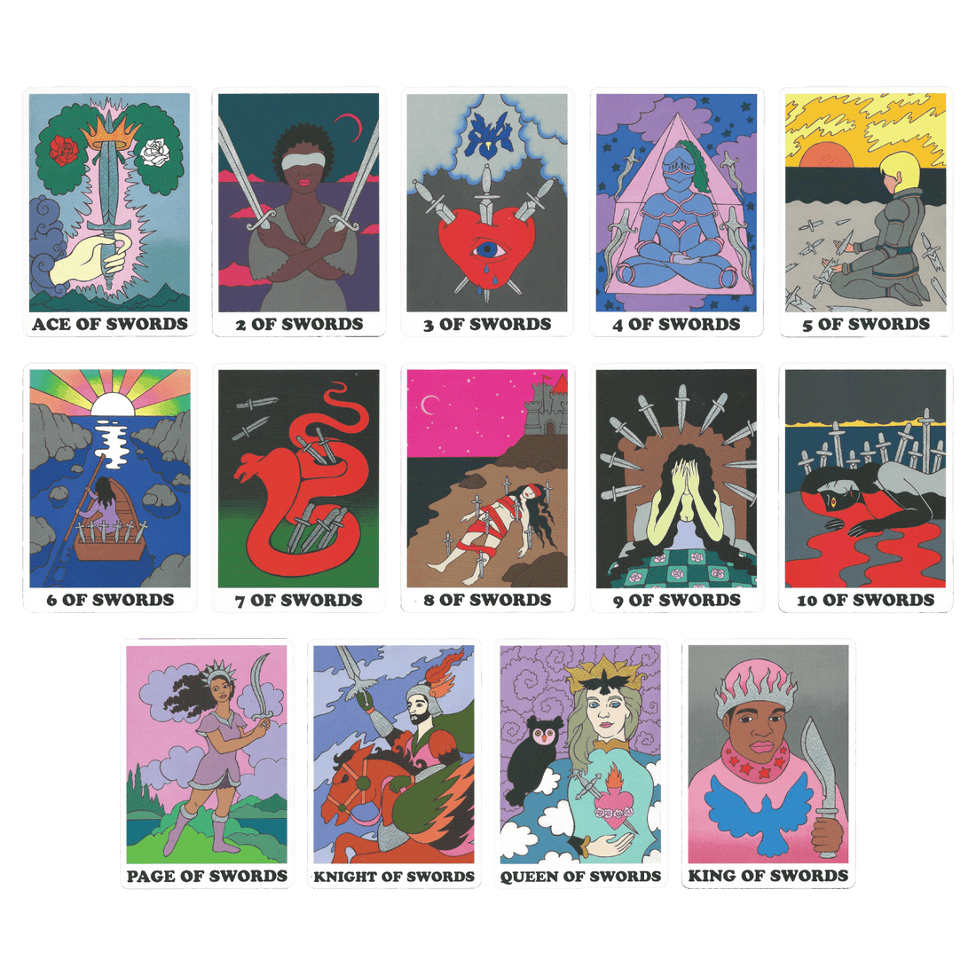 rainbow heart tarot swords minor arcana cards