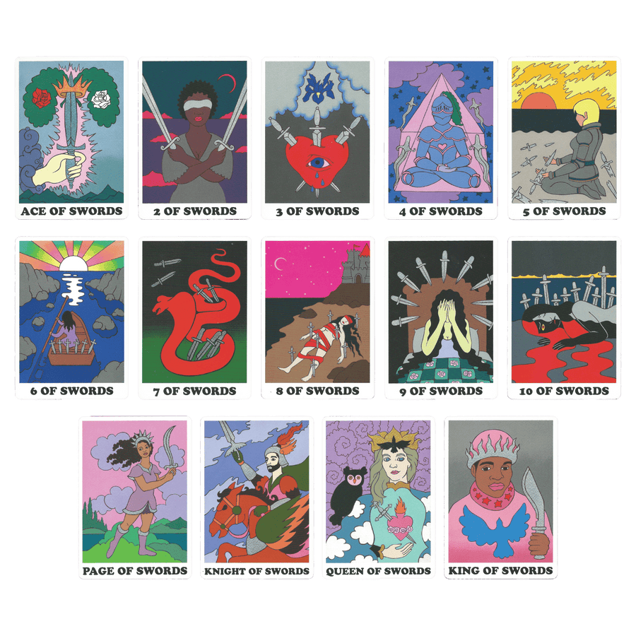 rainbow heart tarot swords minor arcana cards