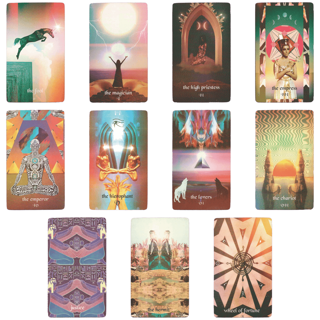 serpentfire tarot seventh edition tarot deck major arcana cards by devany amber wolfe (SERPENTFIRE). Cards from zero to ten of major arcana of serpentfire tarot seventh edition tarot deck