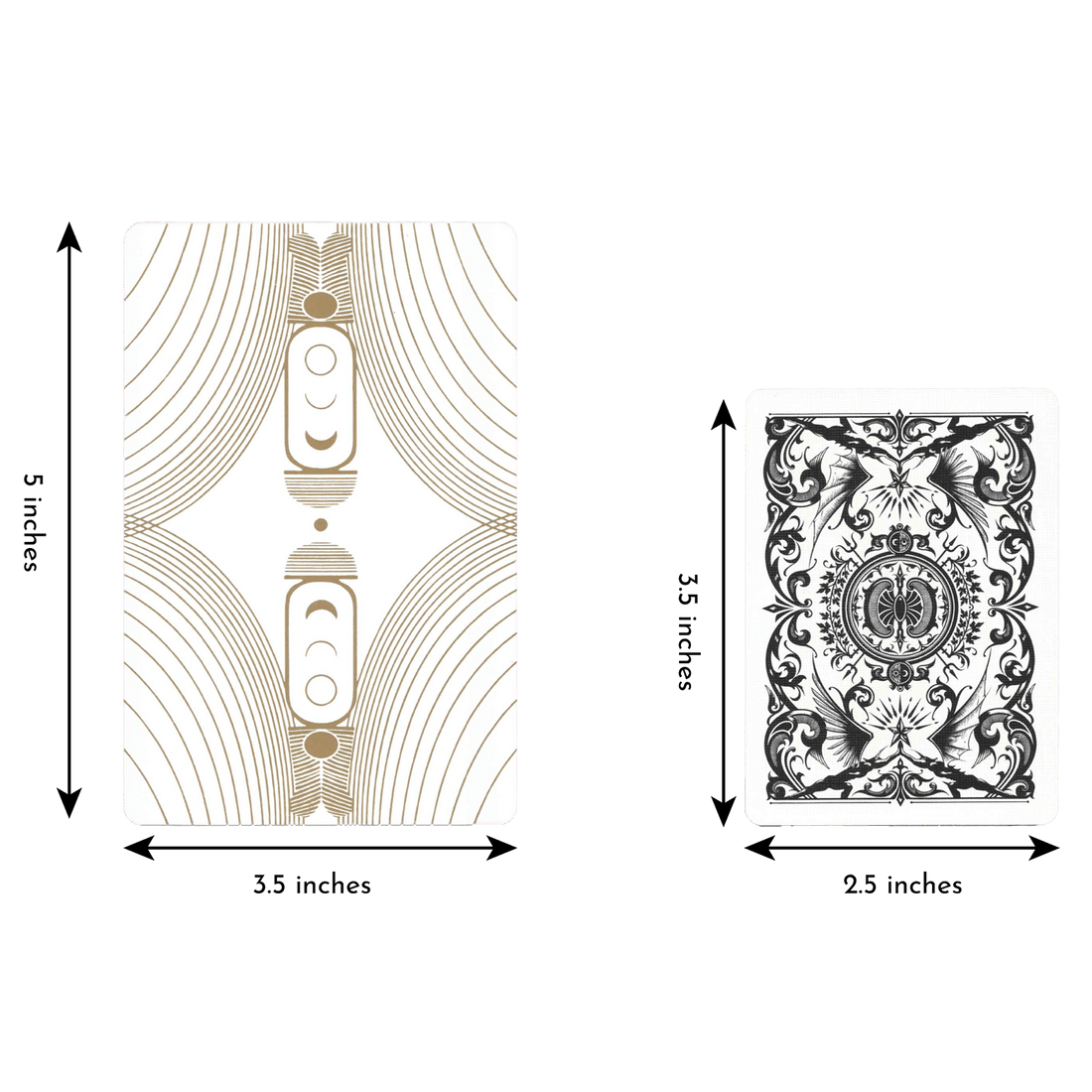 the moonchild tarot Deck by Danielle Noel. size comparison moonchild tarot card height 5 inches and width 3.5 inches.