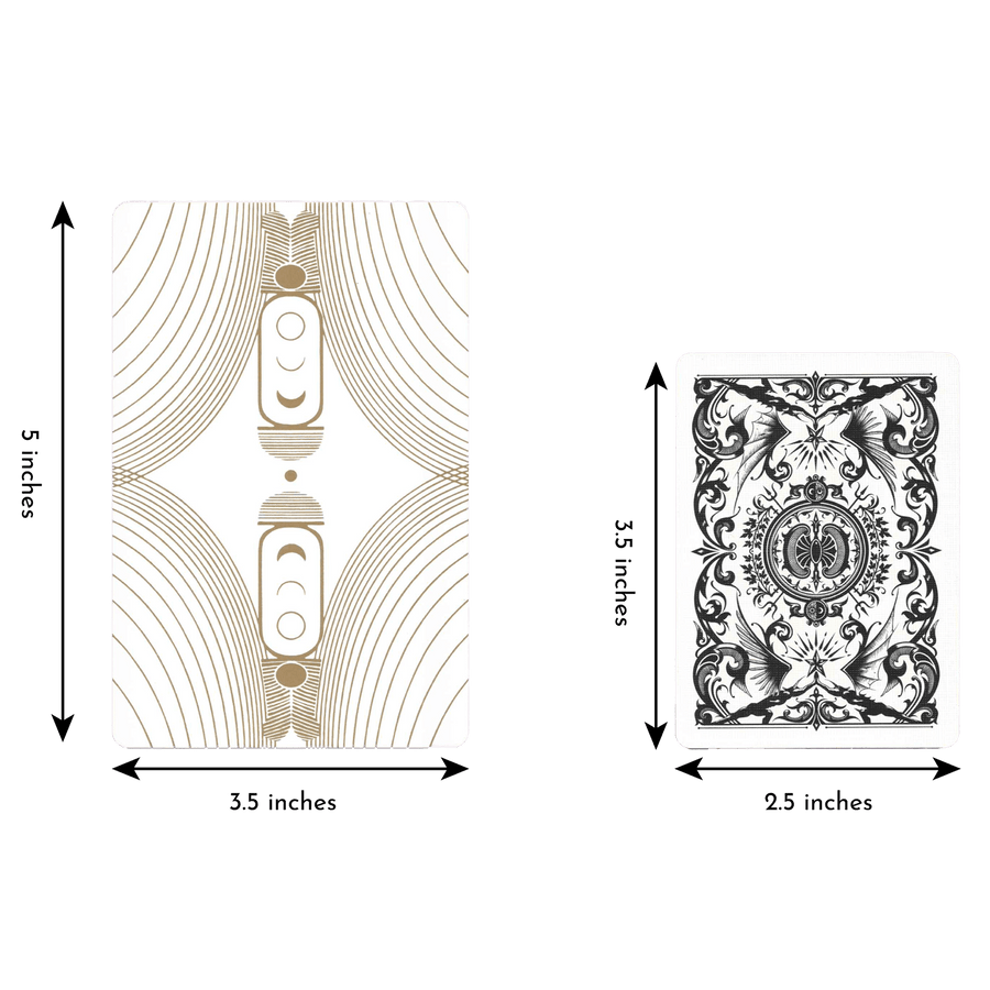 the moonchild tarot Deck by Danielle Noel. size comparison moonchild tarot card height 5 inches and width 3.5 inches.