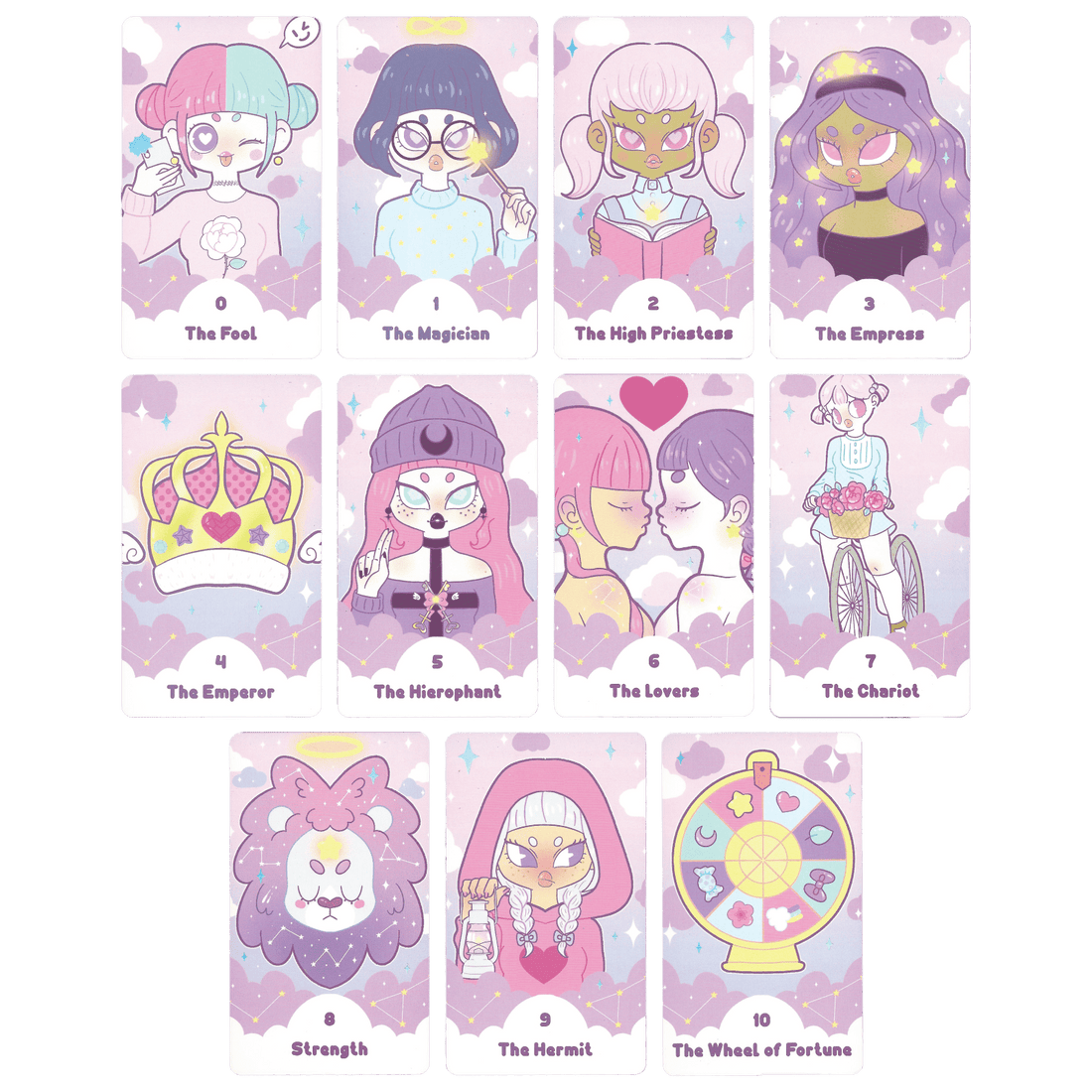 the pastel journey tarot deck by Vanessa Somuayina (Beau Life) major arcana cards 0 to 10