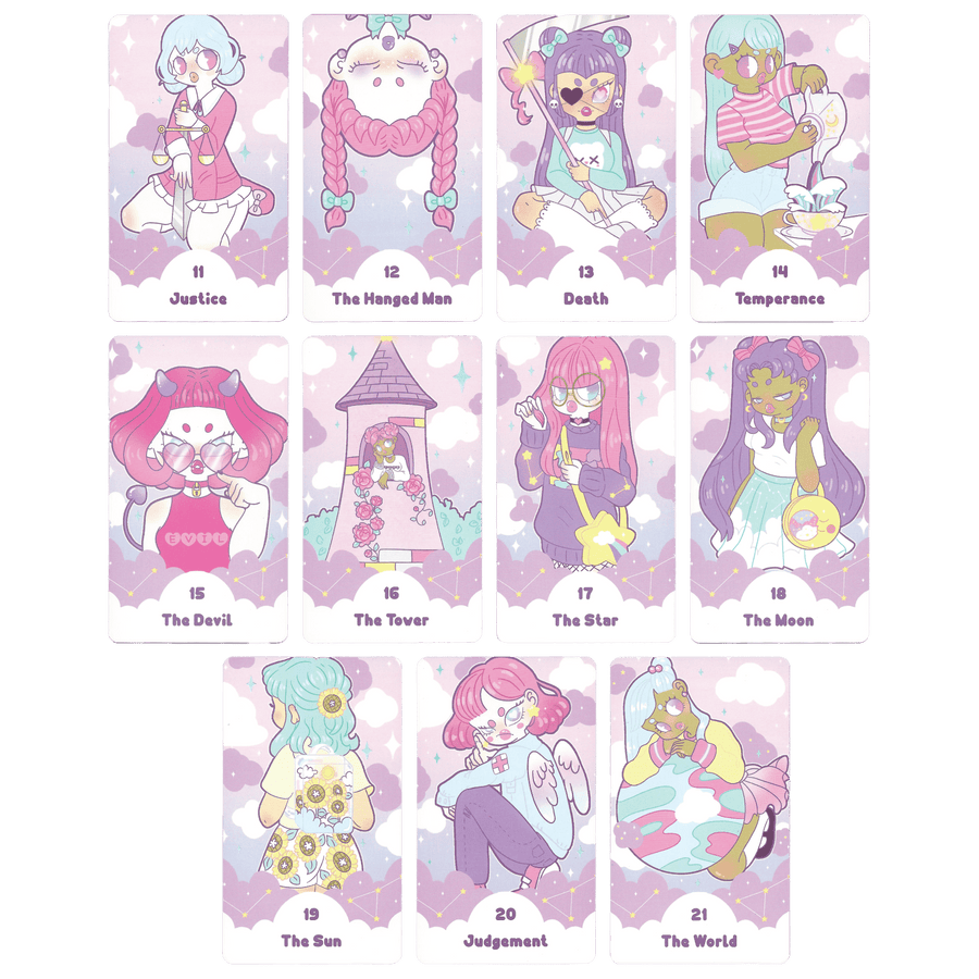 the pastel journey tarot deck by Vanessa Somuayina (Beau Life) major arcana cards 11 to 21