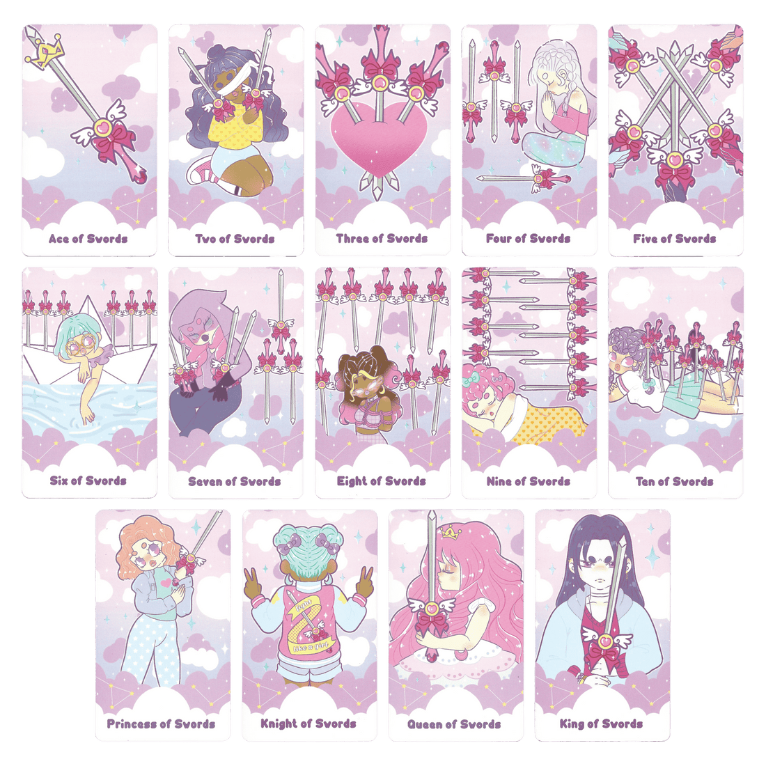 the pastel journey tarot deck by Vanessa Somuayina (Beau Life) swords minor arcana cards