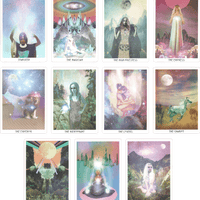 Major arcana cards of the starchild Tarot deck by danielle noel (Starseed Designs inc.). Cards from zero to ten of major arcana of the starchild Tarot deck