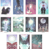 Major arcana rest of cards of the starchild Tarot deck by danielle noel (Starseed Designs inc.). Cards from eleven to twenty one of major arcana of the starchild Tarot deck